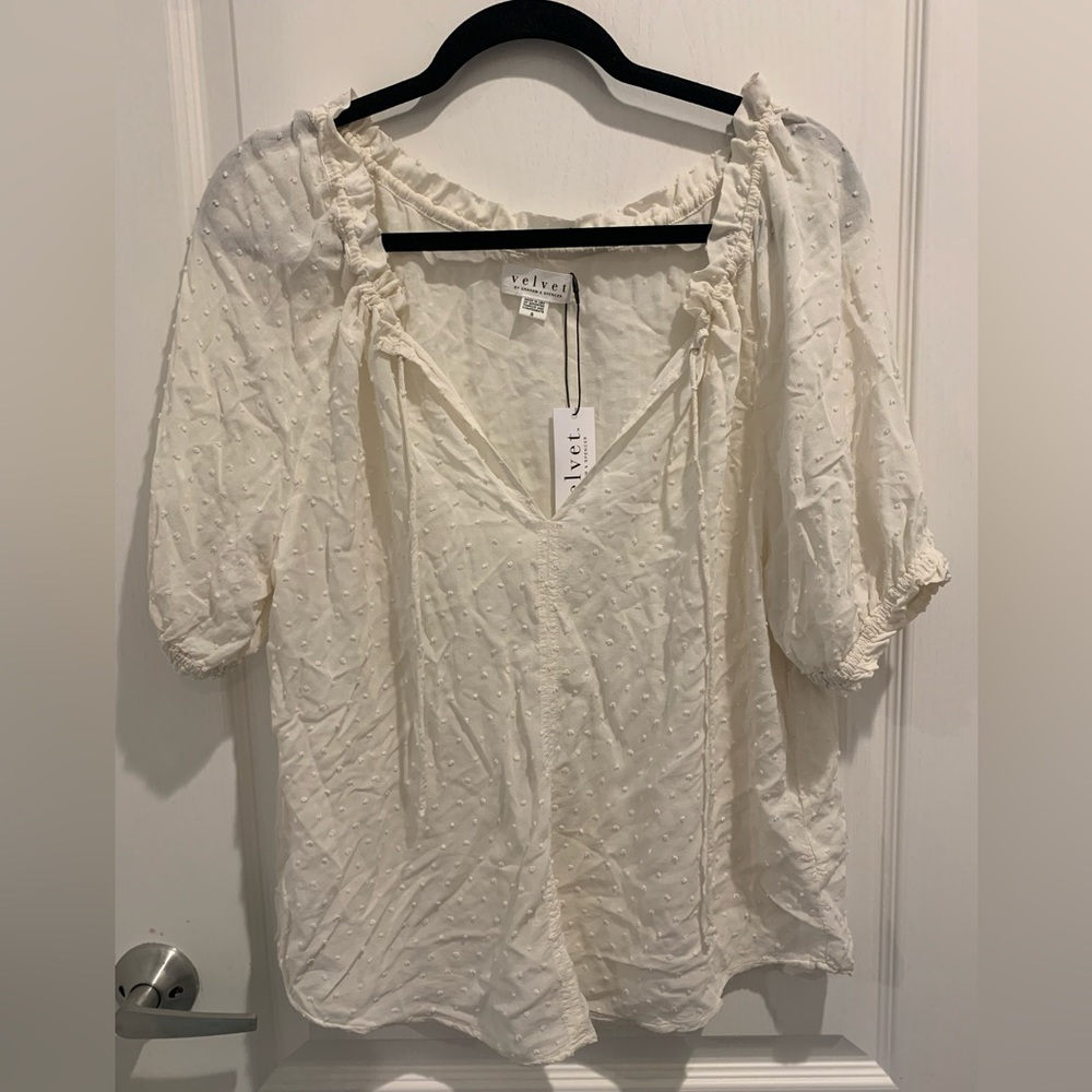 Velvet Graham and Spencer Anthropology Size Small Off White Sheer Blouse Casual